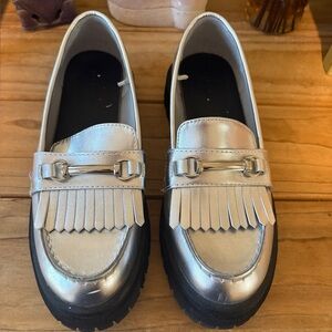 Old Navy Silver Loafers with Fringe Detail